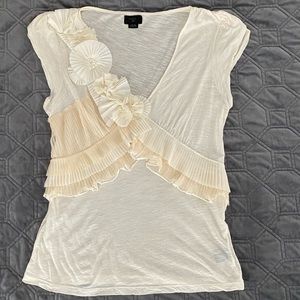 Anthropologie Deletta V-Neck Ivory Ruffle Top